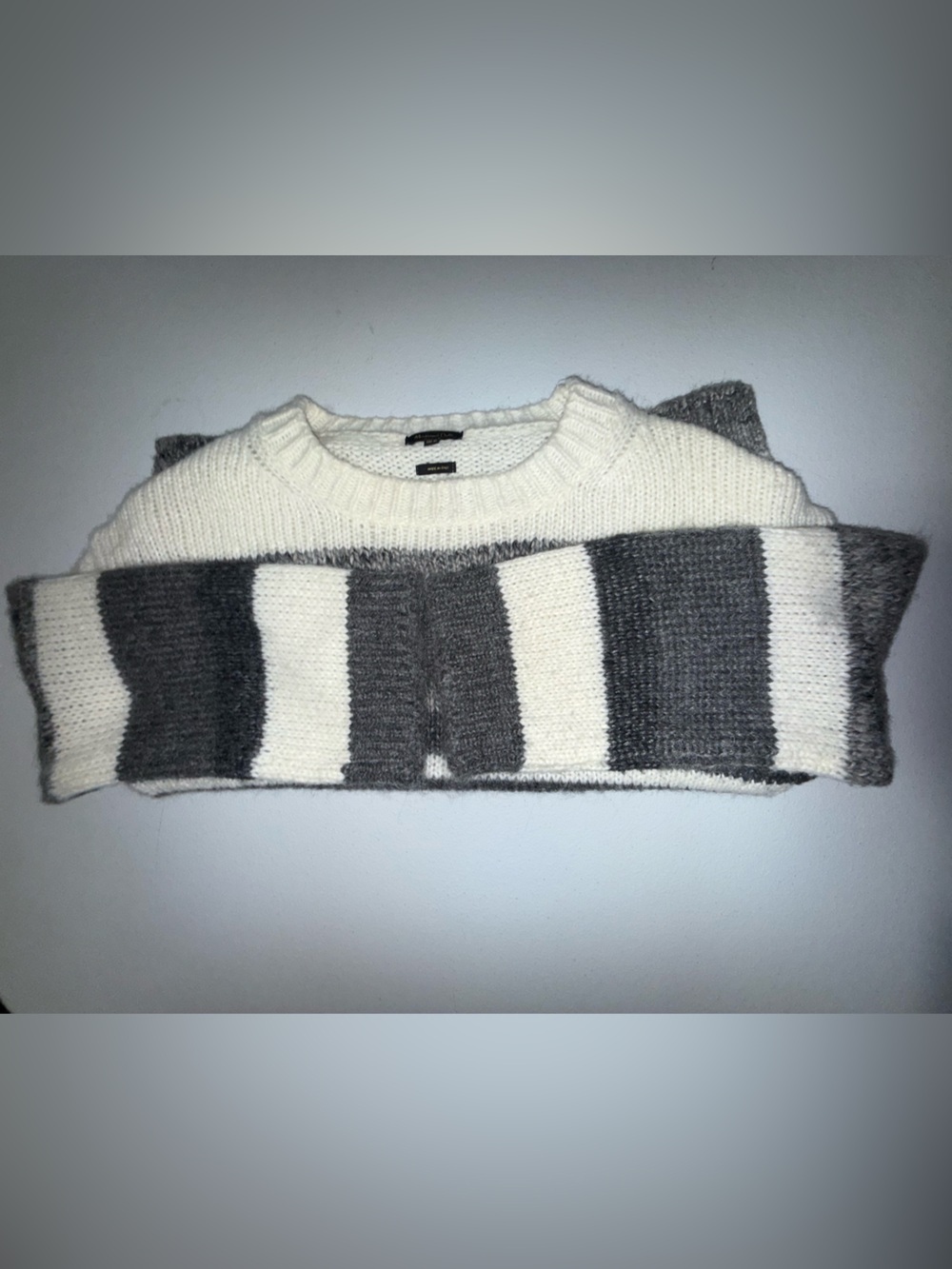 Massimo Dutti Striped Wool Blend Knit Sweater Gray Ivory  Small Made in Italy - Picture 4 of 8